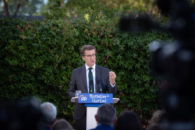 El president del PP, Alberto Núñez Feijóo, durant la seva intervenció en l'escola d'estiu del PP de Cerdanyola del Vallès