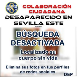 Localizado el cuerpo sin vida del hombre desaparecido en Sevilla desde el viernes 22 de julio