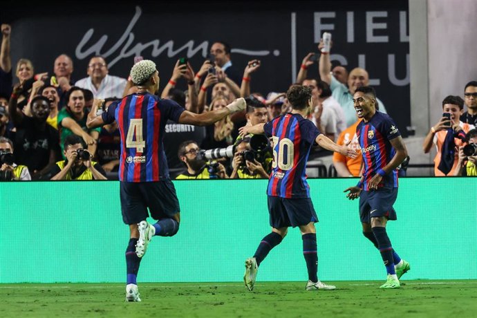 Raphina celebra su gol ante el Real Madrid en Las Vegas.