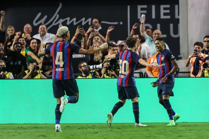 Raphina celebra el seu gol contra el Reial Madrid a Las Vegas