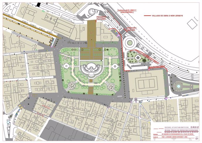 Las paradas de las líneas 2, 3 y 5 en Plaza de España se desplazan la próxima semana por obras de peatonalización.