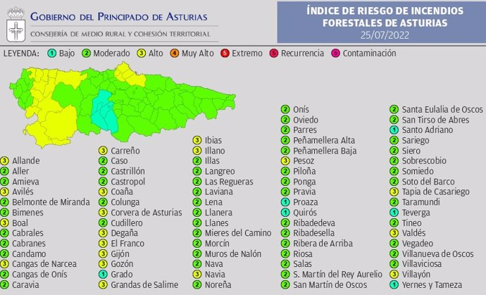 Riesgo de incendios en Asturias este 25 de julio de 2022