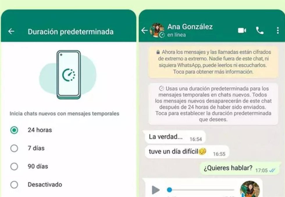La opción de mensajes temporalesde WhatsApp