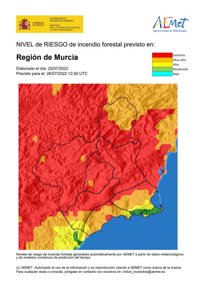 El nivel de riesgo de incendio forestal previsto para este martes es extremo en toda la Región, excepto en el litoral