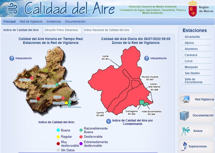 Mapa del índice de calidad del aire