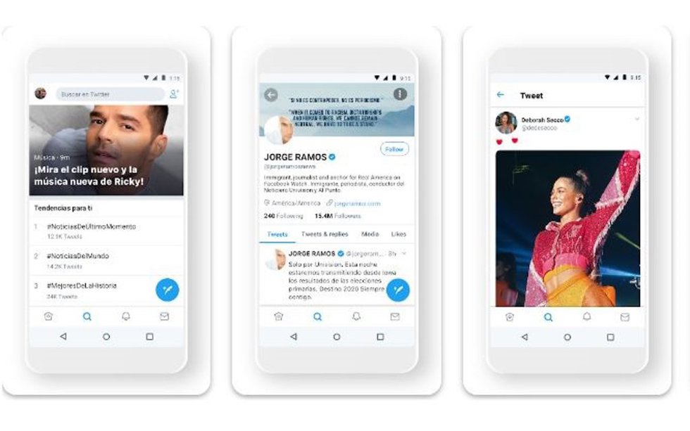 Capturas de la interfaz de Twitter en un dispositivo móvil