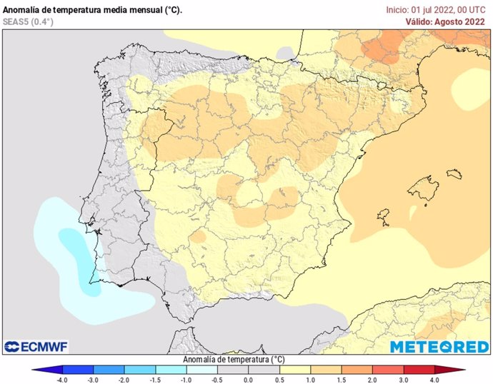 Mapa de la anomalía de la temperatura media mensual