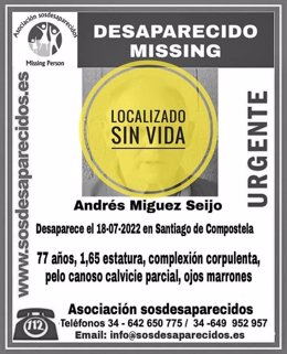 Desactivada la alerta por la desaparición de Andrés Míguez Sejo, hallado muerto en Santiago de Compostela.