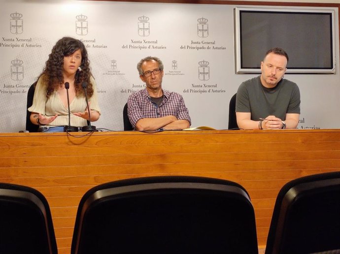 La coordinadora autonómica de Podemos Asturies, Sofía Castañón, el diputado, Ricardo Menéndez Salmón, y el consejero ciudadano, Christian Rodil