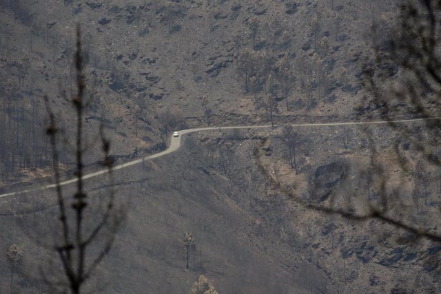 Parajes devastados en la Sierra de Caurel tras el incendio, a 23 de julio de 2022, en Lugo, Galicia, (España). Las hectáreas quemadas en la Sierra de O Courel se mantienen en 10.000. O Courel, es una de las comarcas con mayor valor ambiental y etnográfico