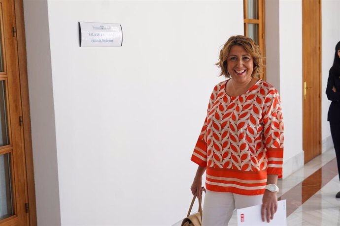 La Senadora Susana Díaz durante la comparecencia en comisión parlamentaria de los candidatos a senadores en representación de la comunidad que no sean diputados del Parlamento andaluz, a 27 de julio de 2022 en Sevilla (Andalucía, España)