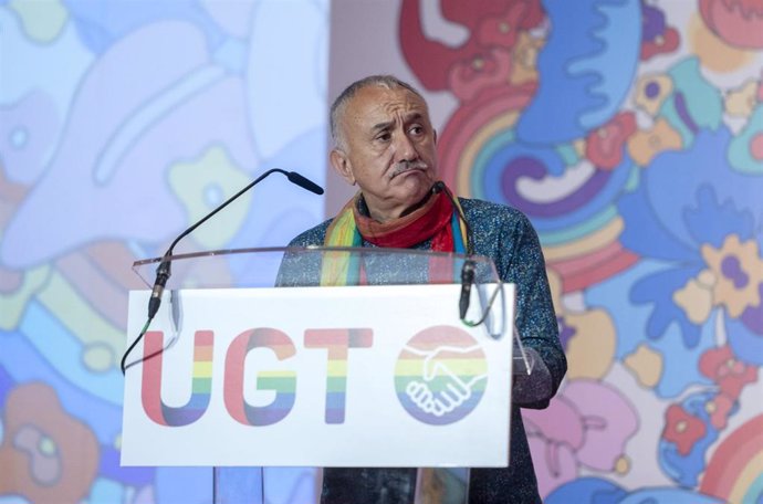 El secretario general de UGT, Pepe Álvarez, interviene en el acto de clausura de las 'Jornadas Confederales sobre Personas LGTBI en la Negociación Colectiva y el Diálogo Social', en el Hotel Marriott Auditorium, a 7 de julio de 2022, en Madrid (España).