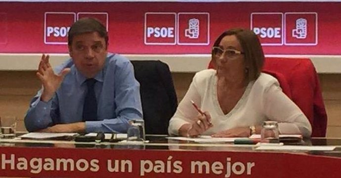 La diputada nacional por el PSOE de Huelva y portavoz de Pesca en la Comisión de Agricultura, Pesca y Alimentación en el Congreso, María Luisa Faneca, junto al ministro Luis Planas.