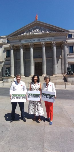 Representantes de la plataforma Escuela de Todos / Escola de Tothom piden apoyo a PP, VOX y Cs en el Congreso ante la política lingüistica del Govern catalán en las escuelas de la comunidad.