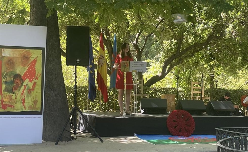 Ione Belarra, ministra de Derechos Sociales, en el acto de conmemoración del Samudaripen.