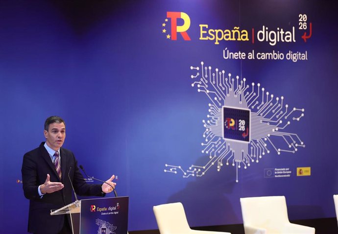 El presidente del Gobierno, Pedro Sánchez, clausura el acto España Digital 2026, a 8 de julio de 2022, en Madrid (España). 