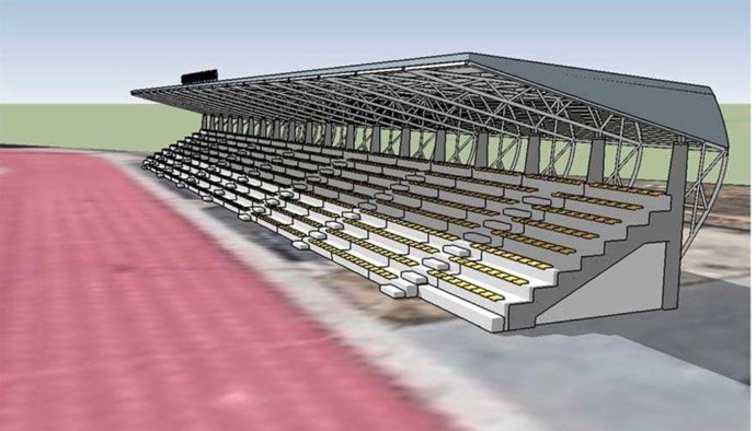 Diseño de gradas en el lateral del campo de fútbol Manuel Irigoyen