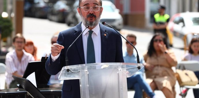 El presidente del Gobierno de Aragón, Javier Lambán, en Gallur.