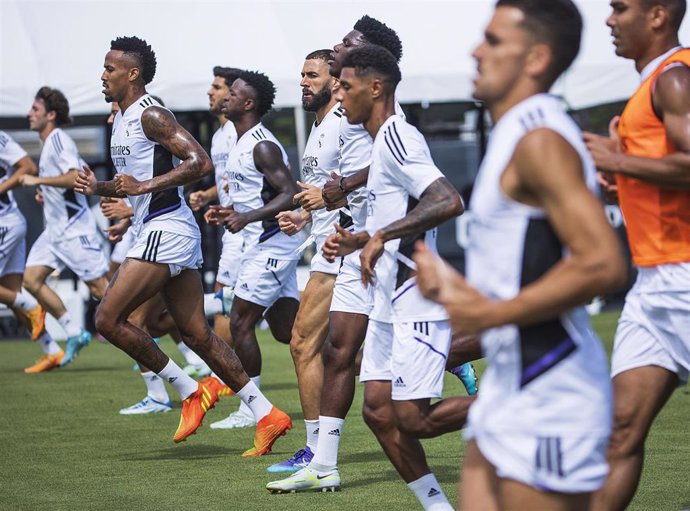 Jugadores del Real Madrid, durante un entrenamiento en Los Ángeles, en la pretemporada del curso 2022-2023. 