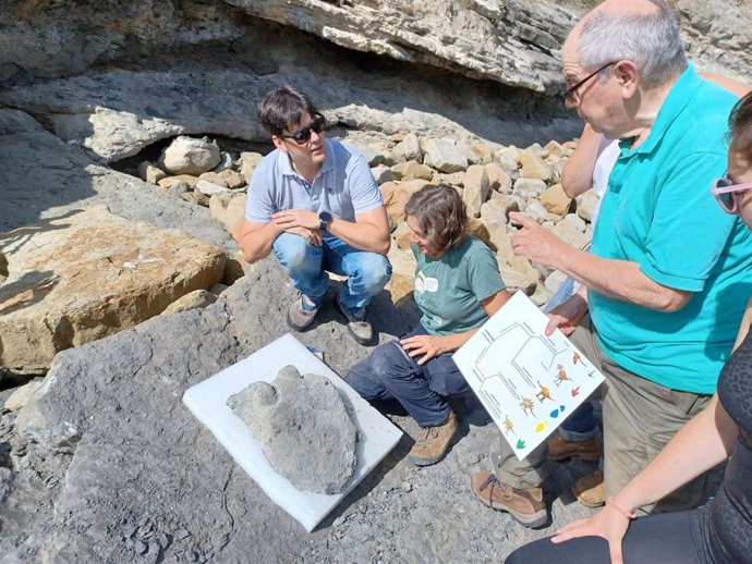 El equipo científico del MUJA recupera las huellas de un terópodo y un estegosaurio en los acantilados de Llastres