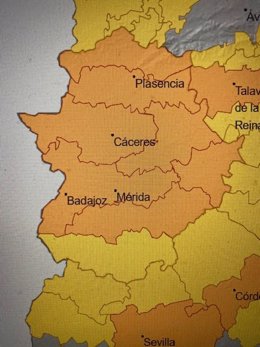 Aviso naranja en Extremadura por elevadas temperaturas para el 31 de julio de 2022.