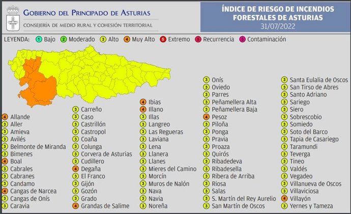 Mapara de riesgo de incendio forestal.