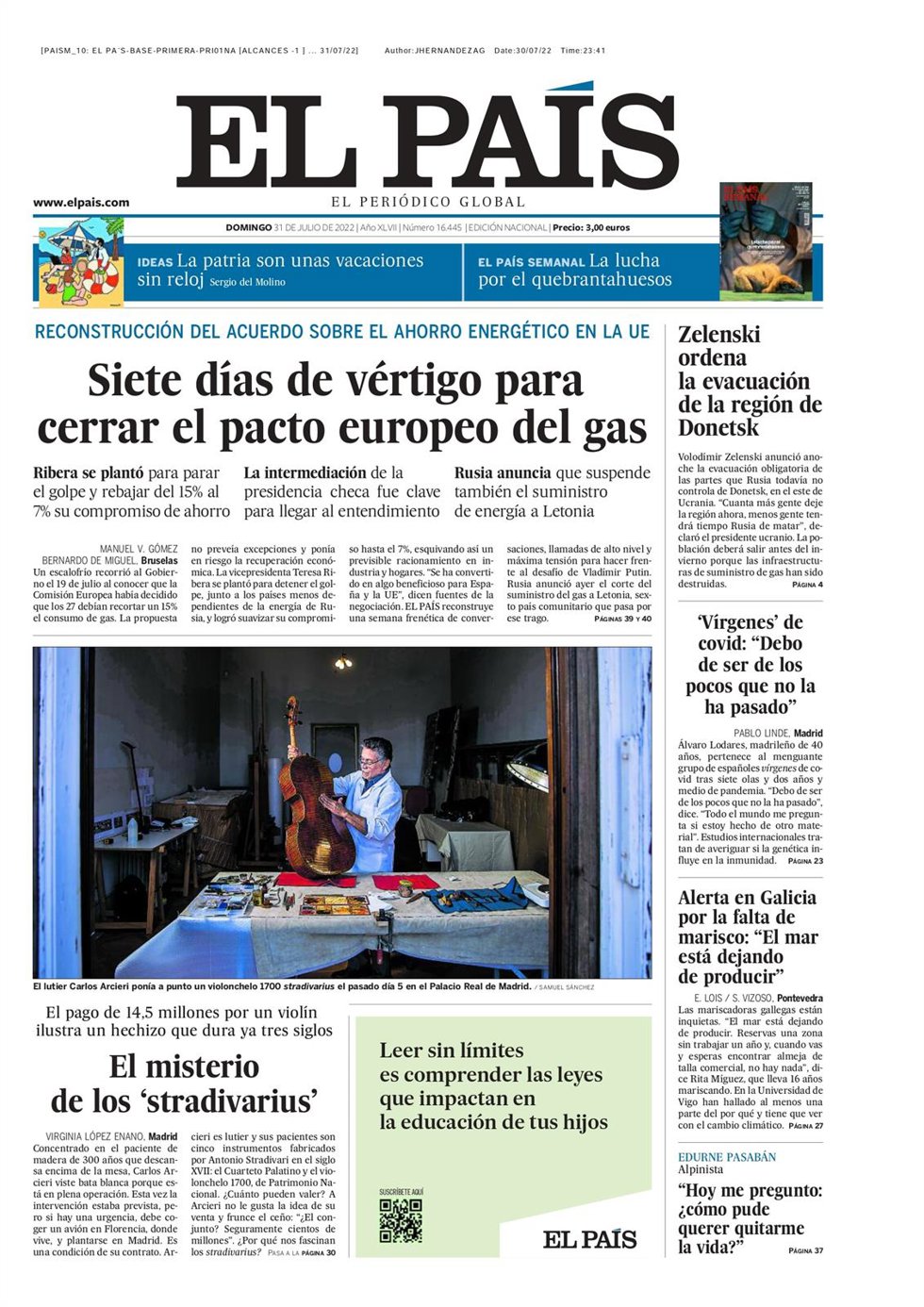 Portada de El País.