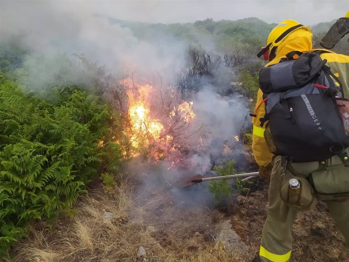 Un bombero forestal de la BRIF de Pinofranqueado en el incendio de Cabezuela del Valle.