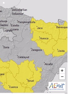 Aviso nivel amarillo por lluvias y tormentas en la provincia de Huesca para este domingo.