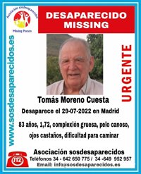 Buscan a un hombre de 83 años que requiere medicación y que está desaparecido desde ayer en Madrid