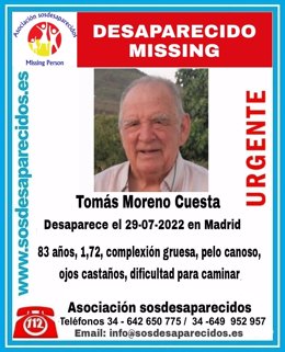 Buscan a una persona de 83 años desaparecida este sábado en Madrid.