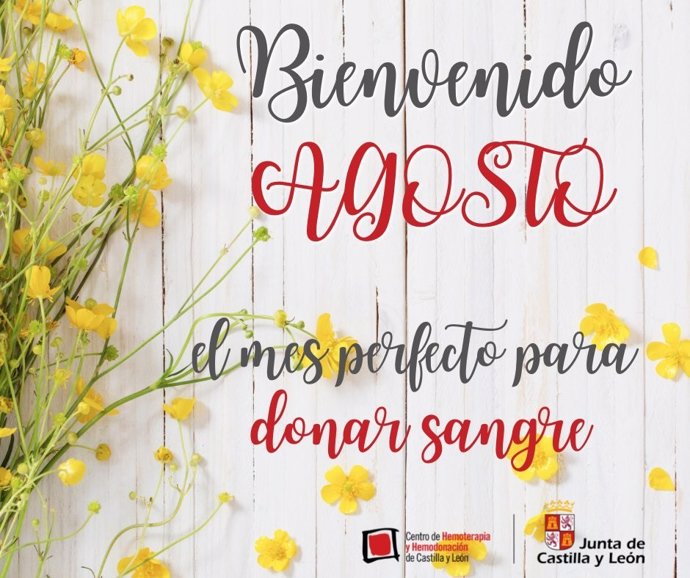 Cartel elaborado por Dona Sangre Castilla y León para animar las donaciones en el mes de agosto