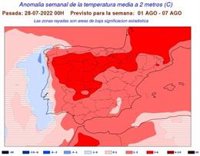 Semana con temperaturas por encima de lo normal con una anomalía de 3º