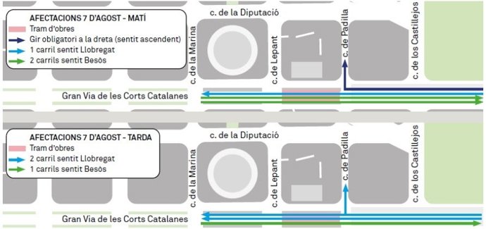 La Gran Via de les Corts Catalanes de Barcelona sufrirá afectaciones de movilidad desde este martes por actuaciones de pavimentación