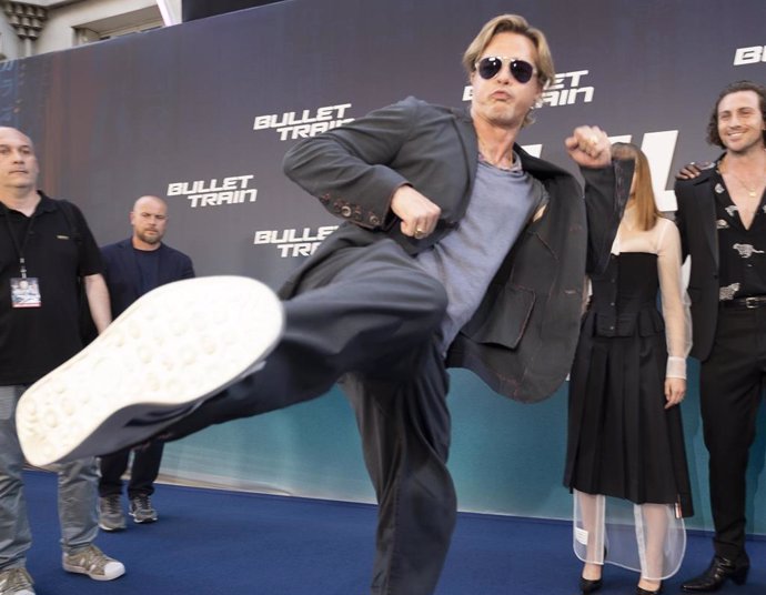 Brad Pitt attends a photocall for the film Bullet Train at le Grand Rex in Paris on July 18, 2022