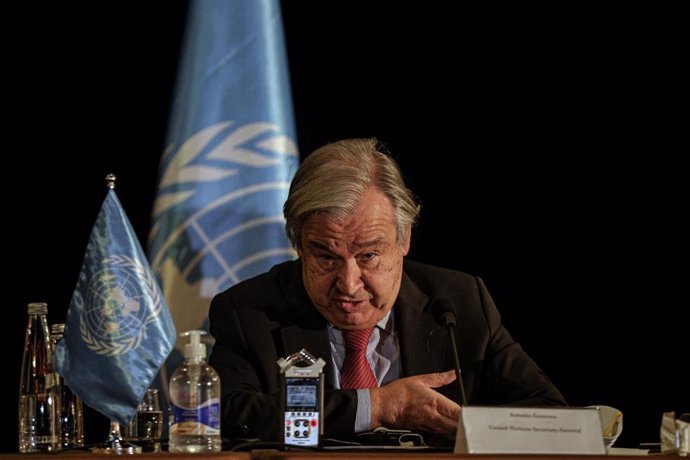 Archivo - El secretario general de la ONU, António Guterres, durante una rueda de prensa en la capital de Líbano, Beirut