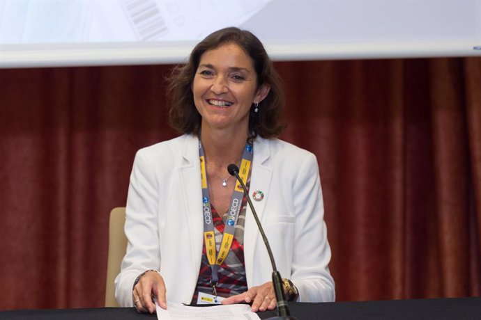 La ministra de Industria Comercio y Turismo, Reyes Maroto, preside la Cumbre sobre Movilidad Internacional Segura, en el Hotel Gran Palladium, a 8 de julio de 2022, en Ibiza, Baleares (España).  