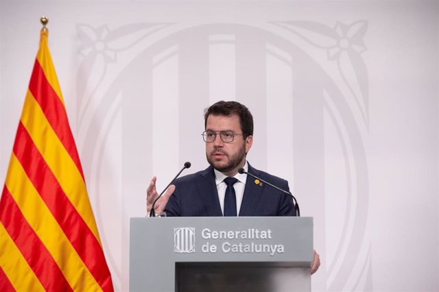 El presidente de la Generalitat, Pere Aragonès, en rueda de prensa tras la reunión del último Consell Executiu del curso político.
