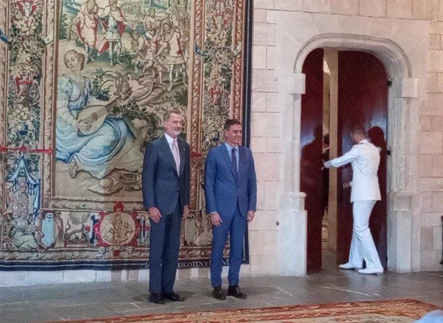 El Rey Felipe VI y el presidente del Gobierno, Pedro Sánchez, en el Palacio de la Almudaina.