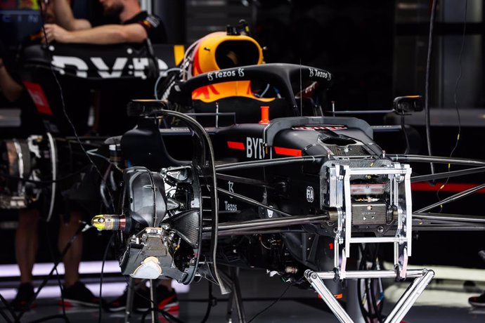 Red Bull Racing Honda RB18, mechanical detail during the Formula 1 Rolex Grosser Preis Von Osterreich 2022, 2022 Austrian Grand Prix, 11th round of the 2022 FIA Formula One World Championship from July 8 to 10, 2022 on the Red Bull Ring, in Spielberg, A