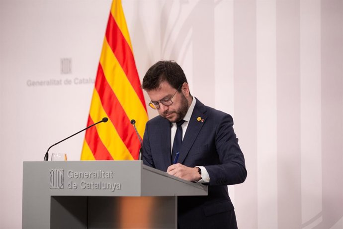 El president de la Generalitat, Pere Aragons, compareix després de la celebració del Consell Executiu en el Palau de la Generalitat, a 2 d'agost de 2022, a Barcelona