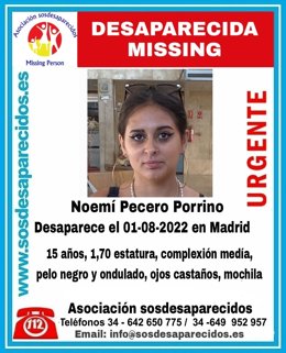 Cartel de búsqueda de Noemí Pecero Porrino