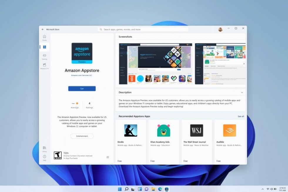 Representación gráfica de la tienda de aplicaciones Android en Windows 11.