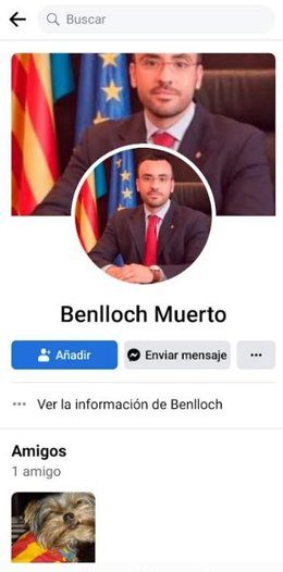 Perfil de Facebook de 'Benlloch muerto' que ha denunciado el alcalde de Vila-real, José Benlloch