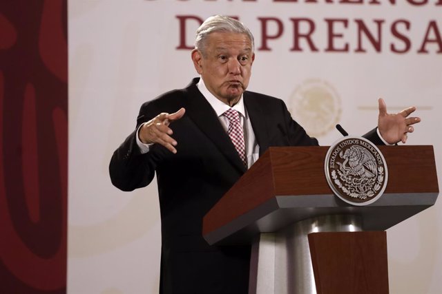 HANDOUT - 15 July 2022, Mexico, Mexico City: Mexican President Andres Manuel Lopez Obrador speaks during his daily press conference at the National Palace. Photo: Luis Barron/eyepix via ZUMA Press Wire/dpa - ATTENTION: editorial use only and only if the c