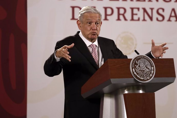HANDOUT - 15 July 2022, Mexico, Mexico City: Mexican President Andres Manuel Lopez Obrador speaks during his daily press conference at the National Palace. Photo: Luis Barron/eyepix via ZUMA Press Wire/dpa - ATTENTION: editorial use only and only if the