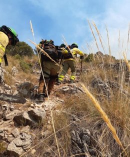 Efectivos del Plan Infoca en el incendio originado en la Sierra de Mijas el 15 de julio de 2022 y que se ha dado por controlado 20 días después, el 3 de agosto.