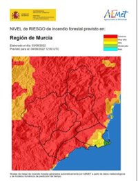 El nivel de riesgo de incendio forestal previsto este jueves es extremo y muy alto en la Región