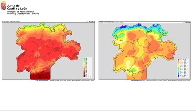 Mapa elaborado por la Junta de CyL sobre la jornada de calor del miércoles