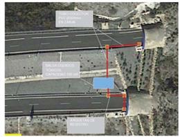Ubicación balsa de recogida y sistema de drenaje de líquidos tóxicos proyectado para el túnel de Ramoncillos 